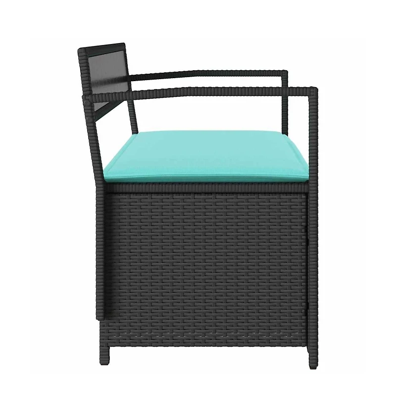 vidaXL Patio Storage Bench with Cushion Black Poly Rattan