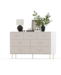 Gaomon 7 Drawer Dresser, Modern Chest of Drawer with Gold Metal Handles