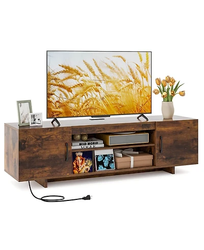 Costway Tv Stand for 70" TVs Modern Entertain Center with Power Outlet & 2 Cable Holes