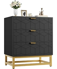 Gaomon 3-Drawer Wood Dresser with Gold Metal Legs & Handles