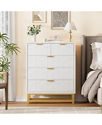 gaomon Modern 5-Drawer Dresser with Gold Metal Legs and Handles, Wood Storage Chest for Bedroom, Living Room or Hallway