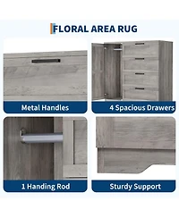 gaomon 43.3" H Armoire Wardrobe Closet with 4 Drawers & Hanging Rod, Multifunctional Wood Storage Cabinet for Bedroom