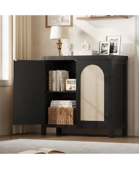 Gaomon 31.5" Small Rattan Buffet Cabinet with Storage, Coffee Bar Sideboard Adjustable Shelves & Doors, Boho Farmhouse
