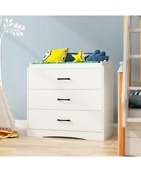 Multi-purpose changing table with three drawers, baby changing station with changing table top and drawers, white wood