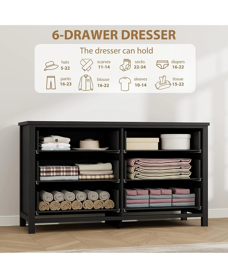 gaomon 6 Drawer Dresser for Bedroom, 47 in Wide Dresser, Chest of Drawers