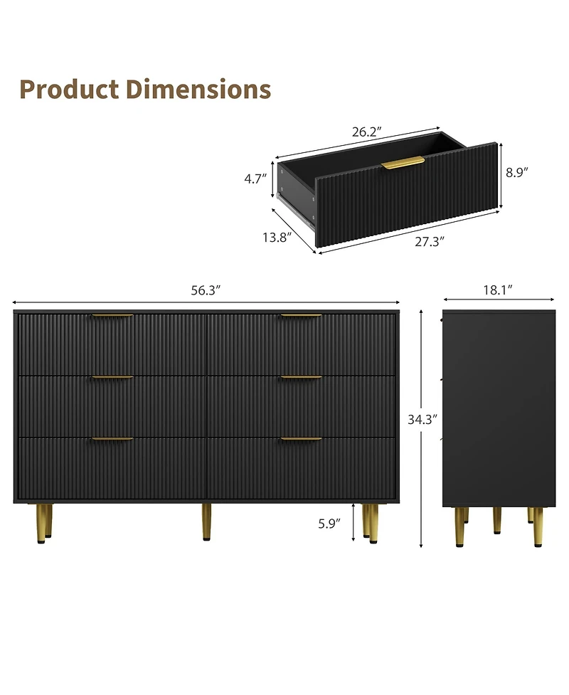 Gaomon Fluted Dresser for Bedroom,Wooden Chest of Drawers with Metal Handle & Feet