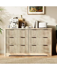 Gaomon Fluted 6-Drawer Dresser, Modern Wood Storage Chest with Smooth Top, Sturdy Clothes Organizer for Bedroom, Living Room, or Hallway