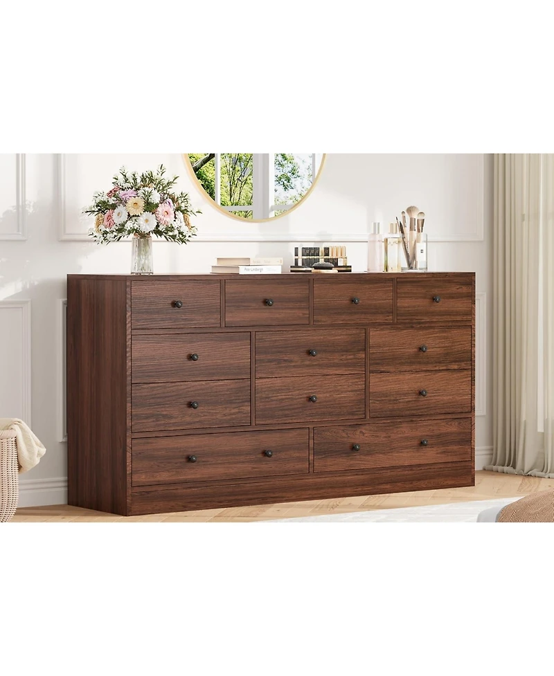 gaomon 12 Drawer Dresser for Bedroom, 61 Inch Wood Dresser with Power Outlet