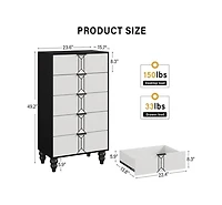 Gaomon 5-Drawer Wooden Oak & Gold Modern Tall Dresser with Deep Storage