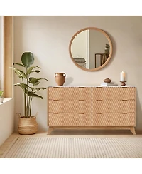 gaomon 54" Farmhouse Style 6-Drawer Chest with Faux Marble Top, Wide Wood Dresser for Bedroom & Living Room