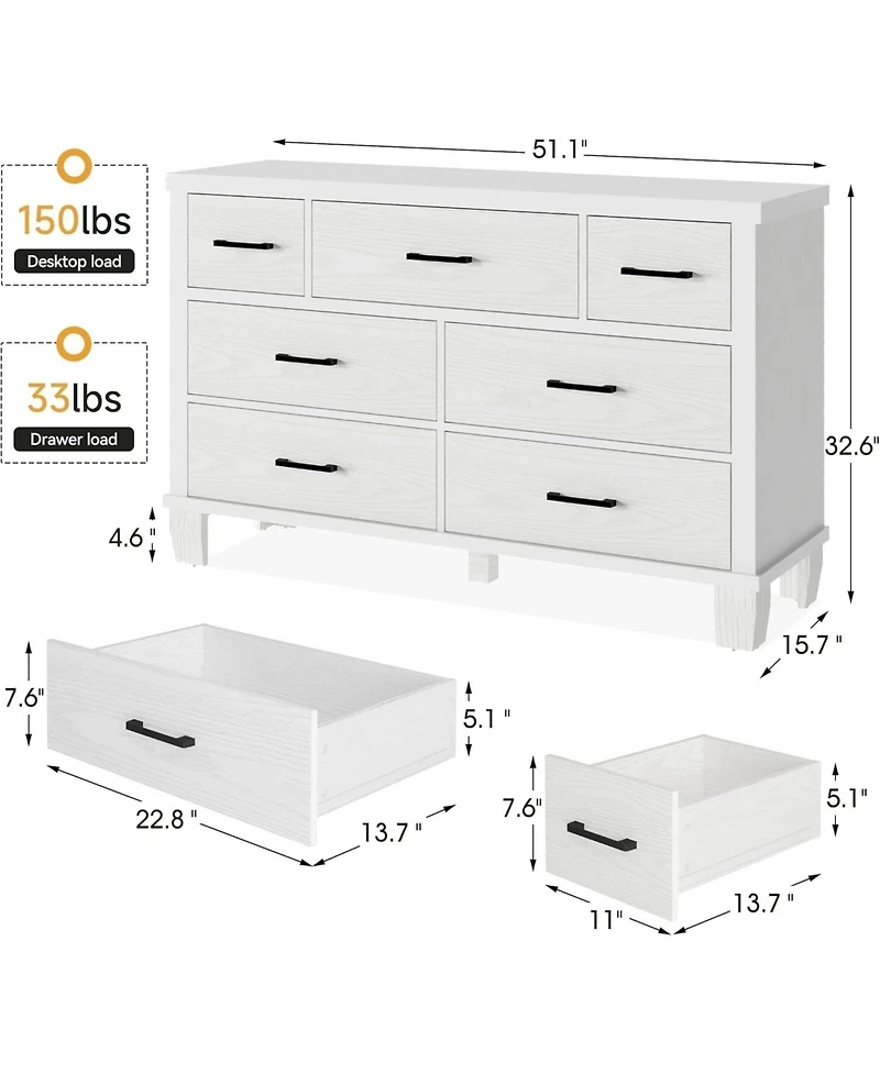 Gaomon Dresser for Bedroom with 7 Drawers, Wooden Storage Chest with Metal Handles, Modern Organizer Cabinet for Living Room, Closet, Entryway