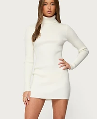 Edikted Women's Turtle Neck Ribbed Knit Mini Dress
