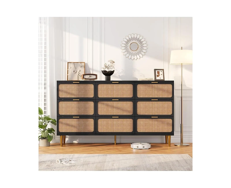 Gaomon Rattan 9 Drawer Dressers for Bedroom