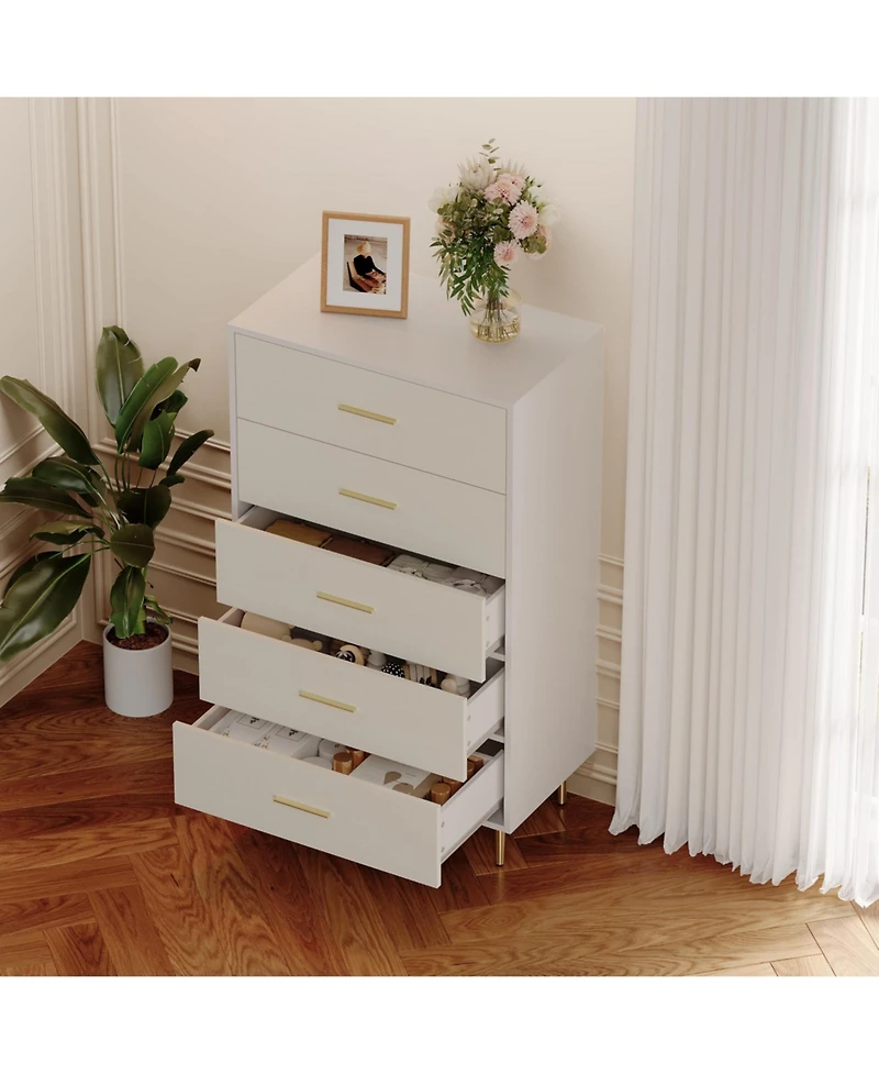gaomon 5 Drawer Dresser, Tall Narrow Chest of Drawers