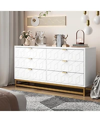 gaomon Dresser for Bedroom, 53.5" Large Organizer, 6 Drawer with Golden Metal Handle and Legs