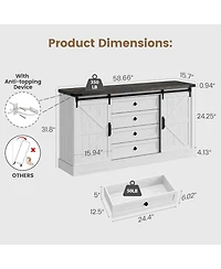 Gaomon 59" Farmhouse 4-Drawer Dresser with Sliding Barn Doors, Wide Tv Stand and Storage Chest for Bedroom or Closet