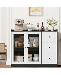 Gaomon 43" Modern Buffet Cabinet with Storage, Sideboard Kitchen Guardrail, Adjustable Shelves & 3 Drawers, Wood Table