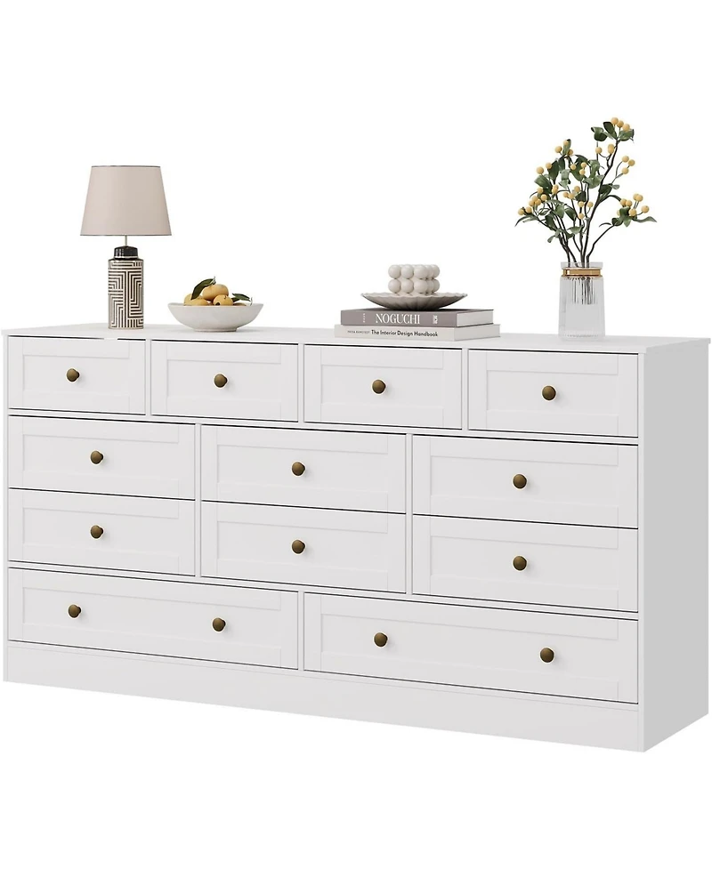 gaomon 12-Drawer Wooden Bedroom Dresser, Wide Chest with Storage Organizer & Tv Stand for 65" Tv, Clothes Storage for Living Room, Hallway, 61"x15.75"