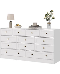 gaomon 12-Drawer Wooden Bedroom Dresser, Wide Chest with Storage Organizer & Tv Stand for 65" Tv, Clothes Storage for Living Room, Hallway, 61"x15.75"
