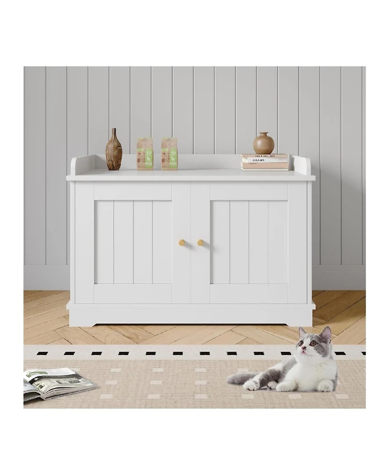 Gaomon Wooden Cat Litter Box Enclosures,Hidden Litter Box,Pet House with Barn Door