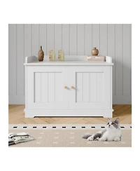 Gaomon Wooden Cat Litter Box Enclosures,Hidden Litter Box,Pet House with Barn Door