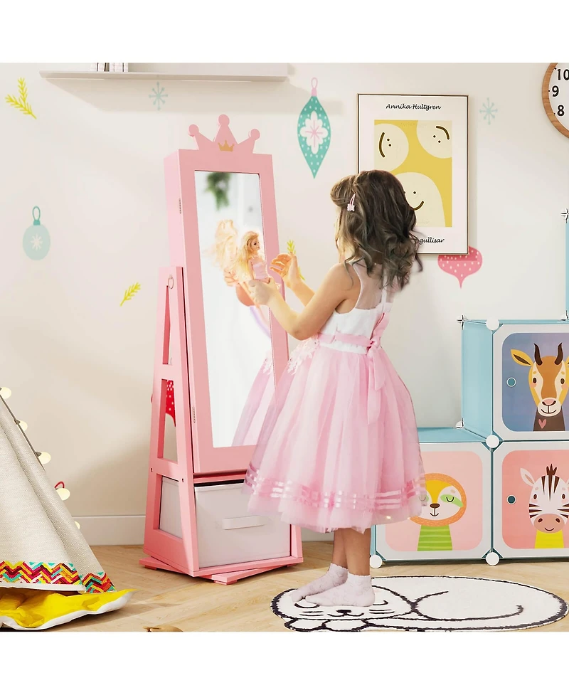 Gymax Kids Vanity Set Princess Makeup Dressing Table and Chair Set w/ Jewelry Armoire