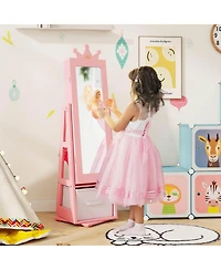 Gymax Kids Vanity Set Princess Makeup Dressing Table and Chair Set w/ Jewelry Armoire