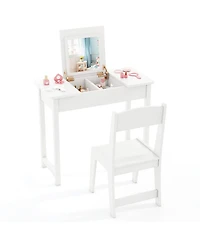 Gymax Kids Vanity Table & Chair Set 2-in-1 Princess Makeup Dressing Desk