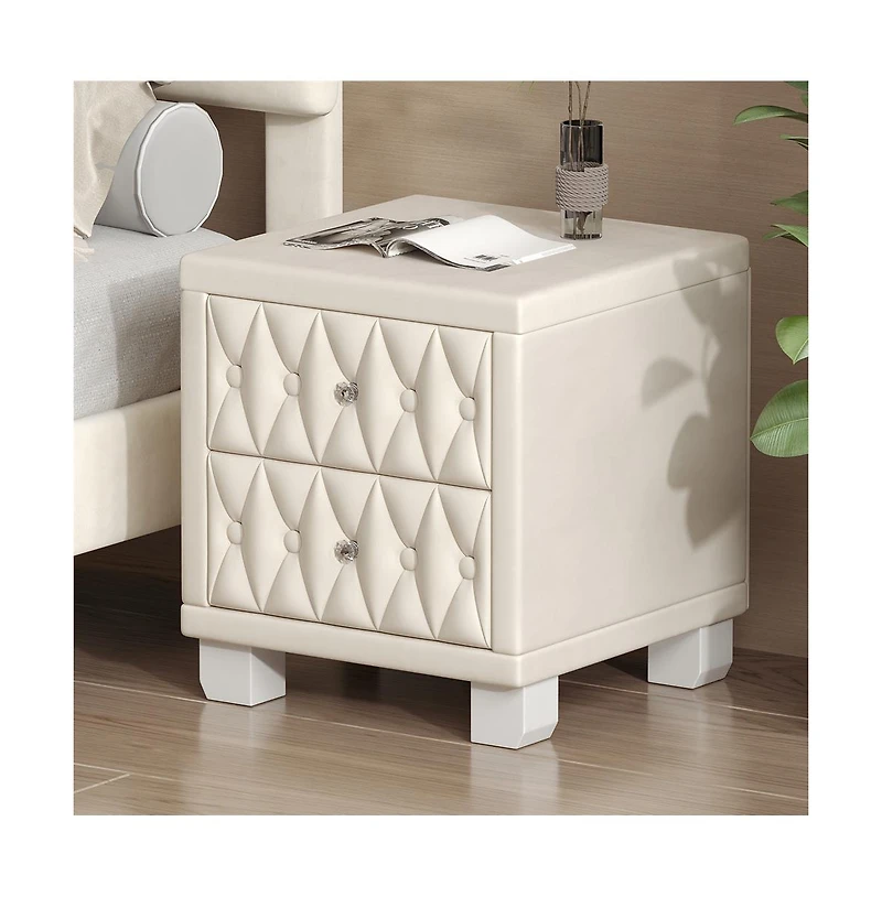 Cesicia Velvet Nightstand with 2 Drawers and Crystal Handles Elegant Storage End Table for Bedroom