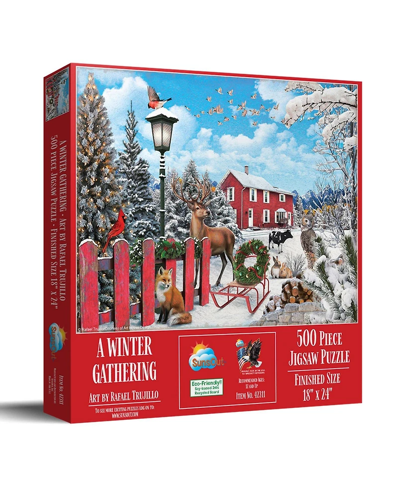 SunsOut A Winter Gathering 500 piece Jigsaw Puzzle for Adults Christmas