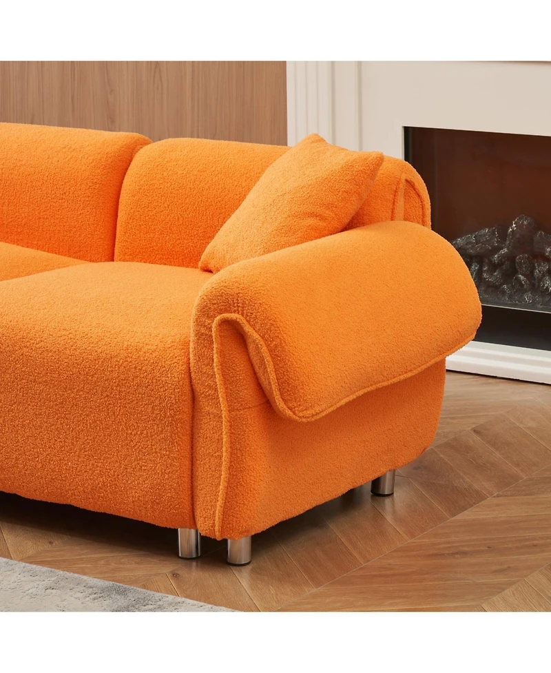 Streamdale Furniture Orange Teddy Velvet Sofa with 3 Pillows