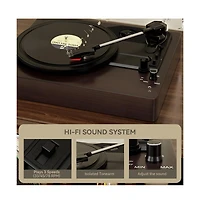Artudatech Retro Record Player System with 3-Speed Turntable, Bluetooth 5.0 & Dual Speakers