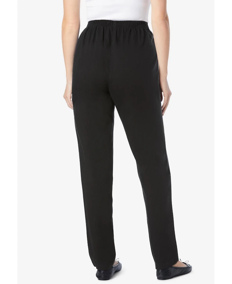 Woman Within Women's Straight-Leg All-Cotton Denim Pull-On 7-Day Elastic-Waist Jeans