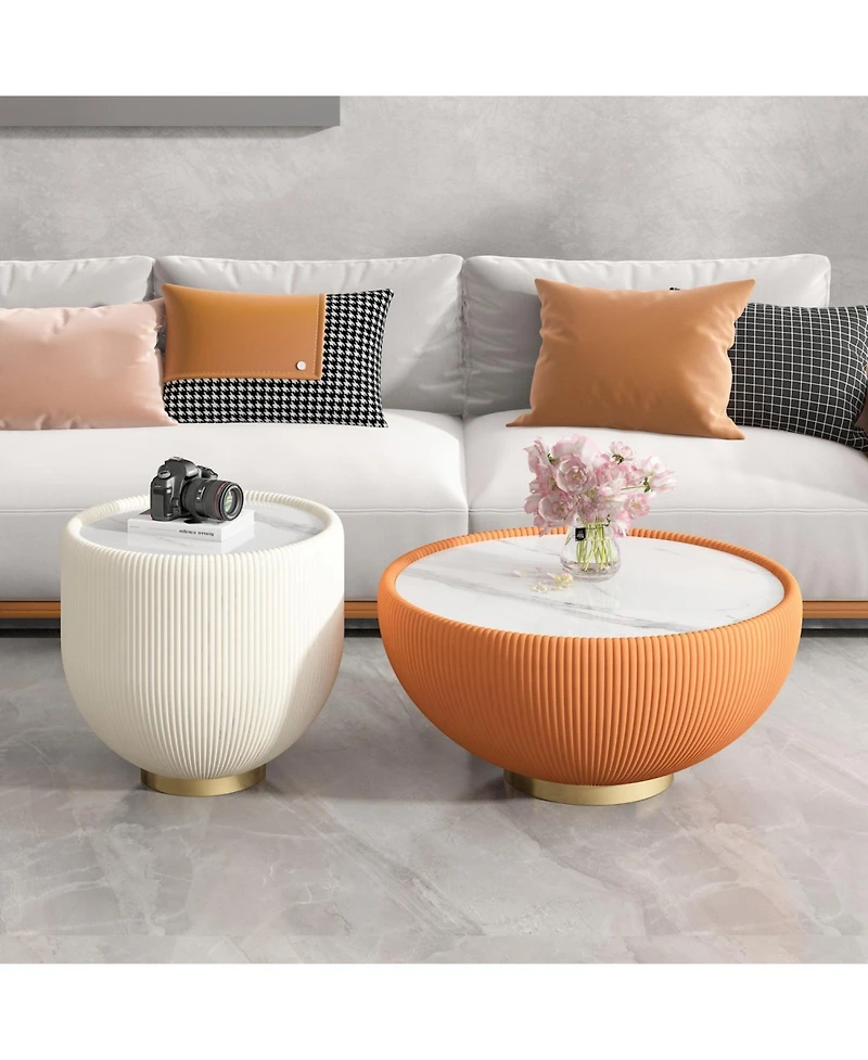 Streamdale Light Marble Top Leather Coffee Table