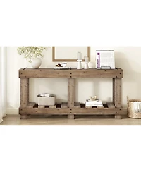 Streamdale Furniture 62.9" Fir Wood Console Table with Shelf & Metal Rivets