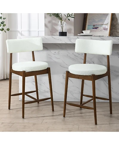 Streamdale Furniture Mid Century Modern Counter Stool (Sets of 2) Walnut +Beige