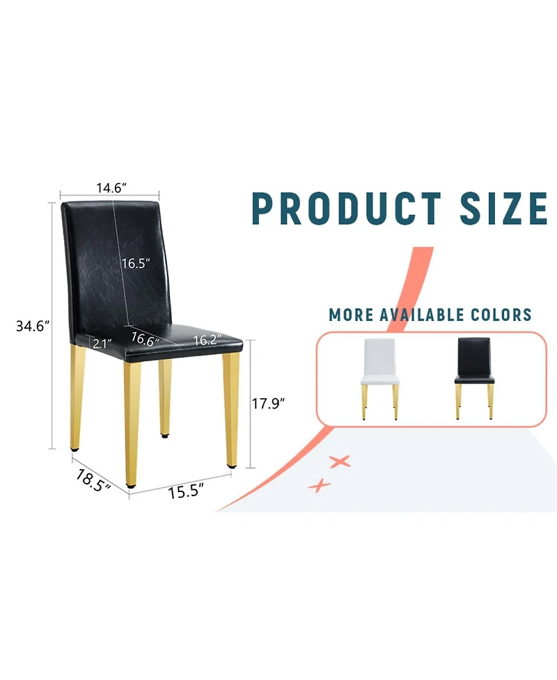 Streamdale Furniture Black Pu Leather Chairs with Gold Legs (Set of 4)