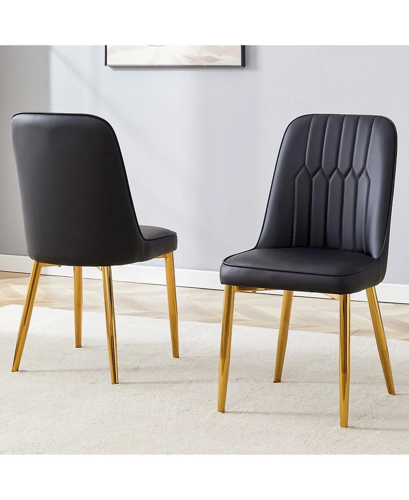 Streamdale Furniture Modern Pu Leather Dining Chairs with Gold Legs