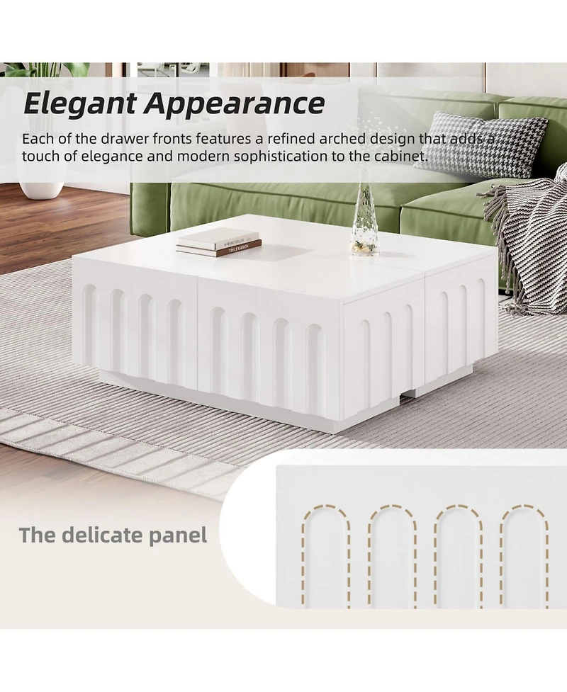 Streamdale Furniture Elegant Tv Stand & Coffee Table Set, Arched Media Console, White