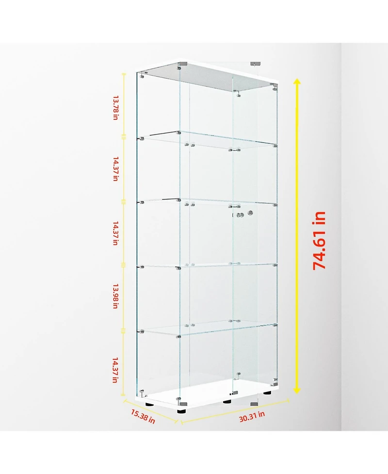 Streamdale Furniture Streamdale White Tempered Glass Display Cabinet with Lights & Locks