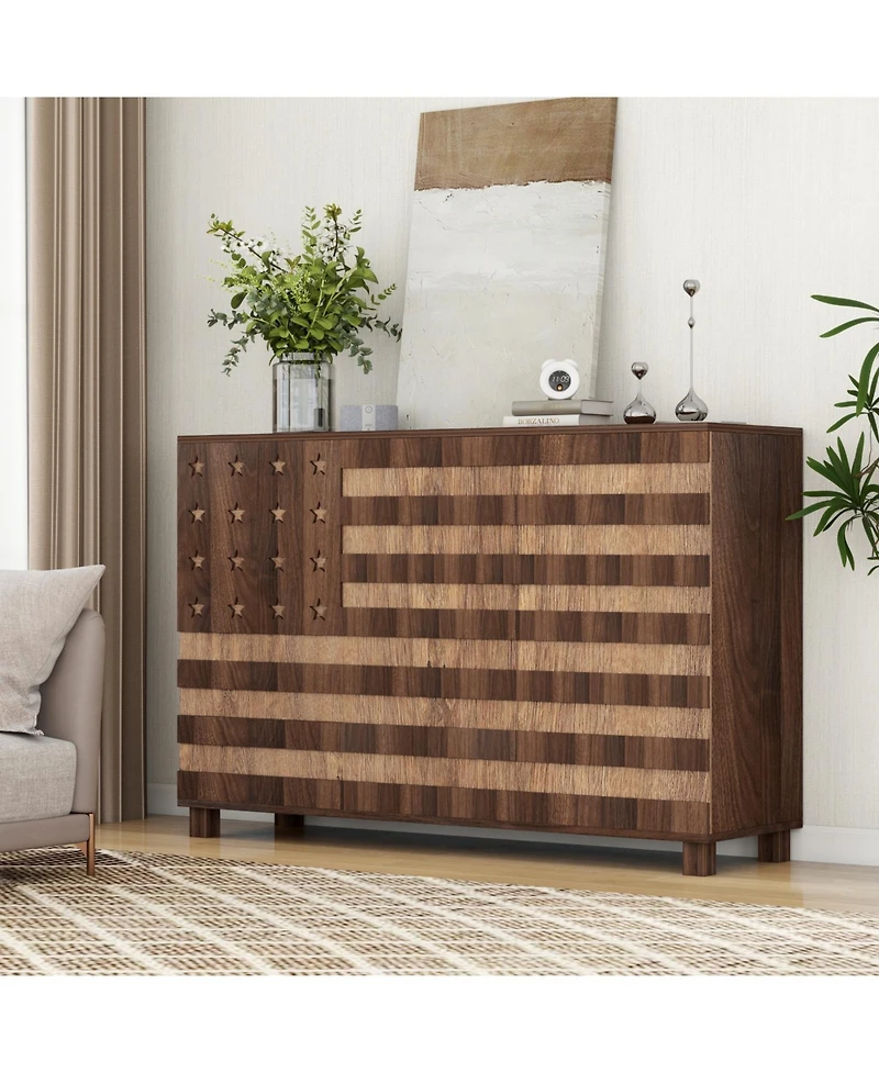 Streamdale Furniture 55" Buffet Sideboard Cabinet - Hand Carved, 2 Drawers, 3 Doors, Adjustable Shelves