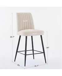 Streamdale Furniture Beige Velvet Bar Chairs Set of 2 Adjustable Iron Feet