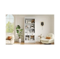 Streamdale Modern Bookcase with Glass Doors & Drawer, 83.4" Tall, White