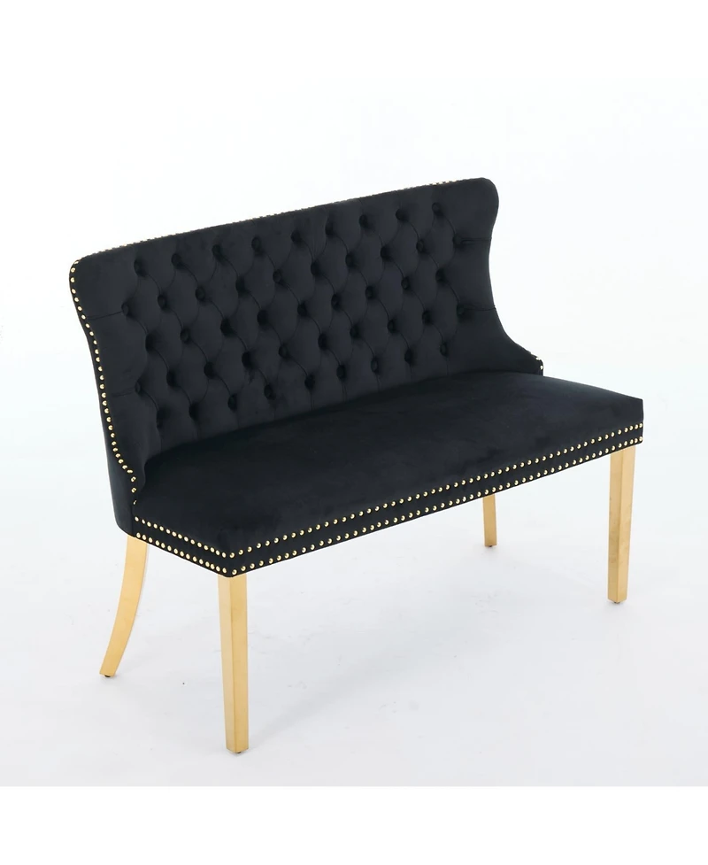 Streamdale Furniture Velvet Dining Loveseat Bench, Tufted, Wing Back, Gold Legs, Black