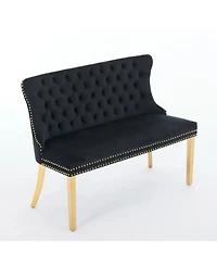 Streamdale Furniture Velvet Dining Loveseat Bench, Tufted, Wing Back, Gold Legs, Black
