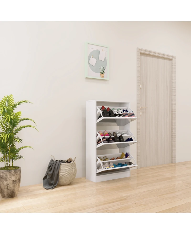 Streamdale Furniture 3-Tier Wood Shoe Cabinet with Mirror