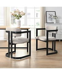 Streamdale Furniture + Set of 2 + Beige Fabric + Black Metal Frame + Upholstered Dining Chairs