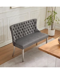 Streamdale Furniture Velvet Tufted Dining Bench, Wingback, Silver Legs, Mid Century Modern, Gray