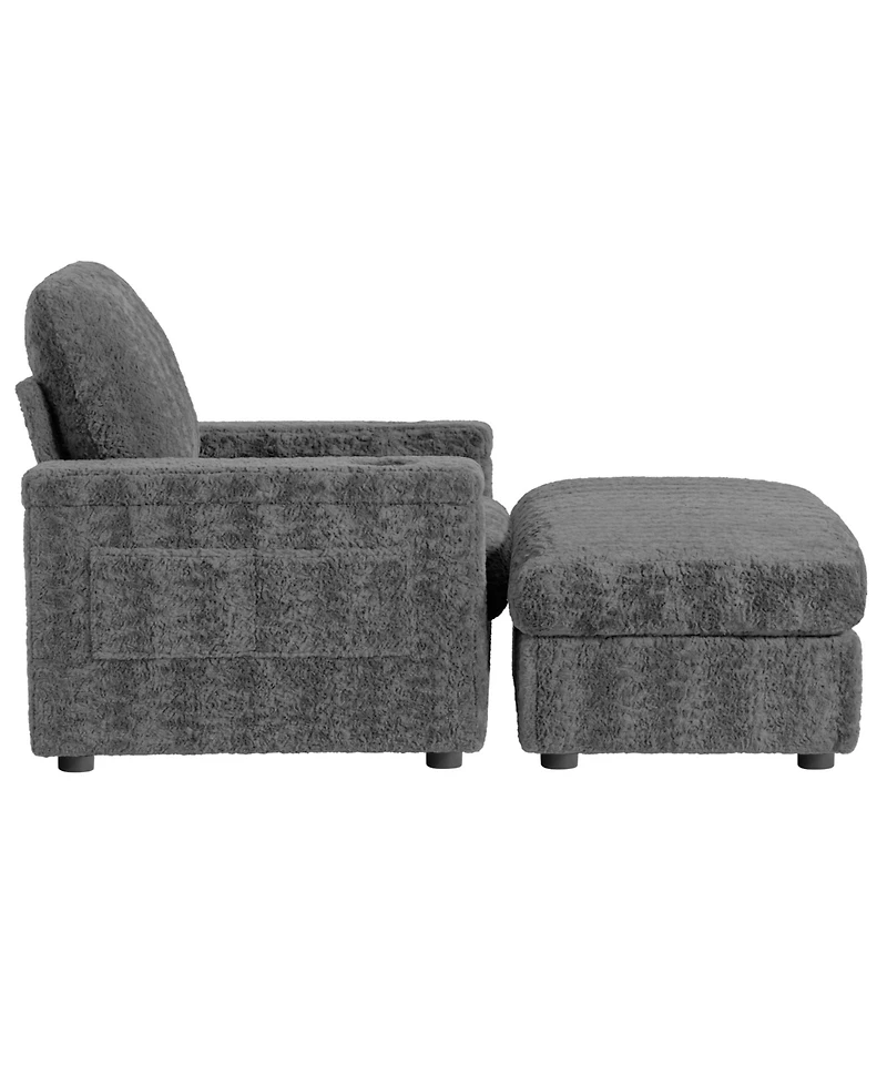 Streamdale Furniture 42" Oversized Faux Fur Chaise Lounge with Storage and Cup Holders
