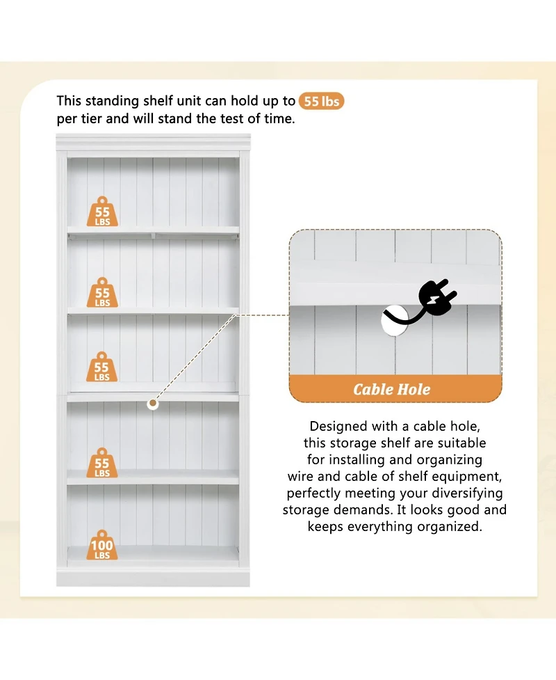 Streamdale 83" Tall 5-Tier Bookcase with Light & Adjustable Shelves